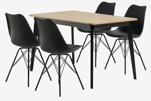 JEGIND D130 miza hrast/črna + 4 KLARUP stoli črna
