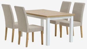 MARKSKEL L150/193 table white/oak+4 TUREBY chairs beige