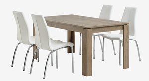 Table VEDDE L160 chêne sauvage + 4 chaises HAVNDAL blanc