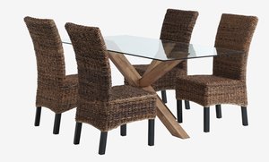 AGERBY H190 asztal tölgy/üveg + 4 TORRIG szék natúr/barna