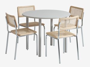 HANSTED Ø100 τραπέζι θερμό γκρι + 4 HASSING καρέκλες ρατάν