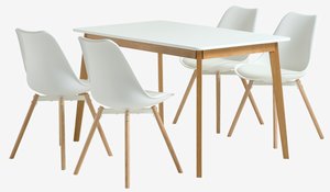 JEGIND D130 stůl bílá + 4 KASTRUP židle bílá