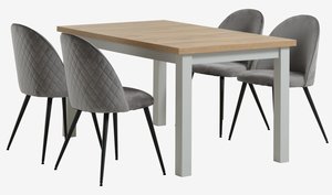 MARKSKEL L150/193 tafel lichtgrijs + 4 KOKKEDAL stoelen