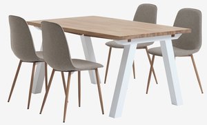 SKAGEN L150 table white/oak + 4 BISTRUP chairs sand