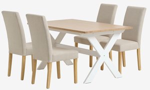 Table VISLINGE L150 naturel + 4 chaises TUREBY beige