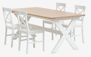 VISLINGE L190 tafel naturel + 4 EJBY stoelen wit