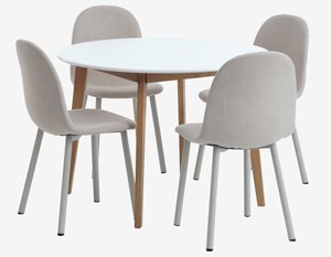 JEGIND Ø105 table blanc + 4 EJSTRUP chaises beige