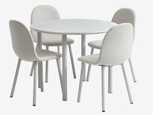 HANSTED Ø100 table gris chaud + 4 EJSTRUP chaises beige