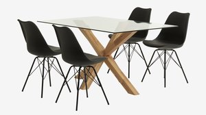 AGERBY L160 Tisch Eiche + 4 KLARUP Stühle schwarz