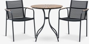 BASTRUP Ø70 tafel hardhout/zwart + 2 NABE stoel zwart