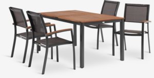 YTTRUP L150 table bois dur + 4 MADERNE chaise empilable