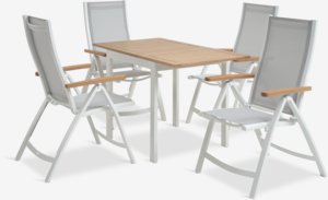 RAMTEN L75/126 tafel hardhout + 4 SLITE stoelen wit