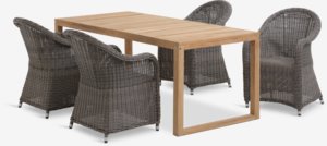 EBBESKOV C196 mesa teca + 4 GAMMELBY cadeira cinzento