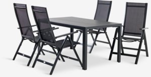MADERUP L150 tafel zwart + 4 LOMMA standenstoelen zwart