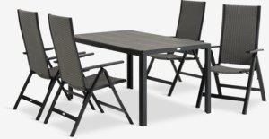 PINDSTRUP D150 stôl + 4 UGLEV kreslo sivá