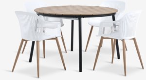 TAGEHOLM L118/168 Tisch natur + 4 VANTORE Stuhl weiß