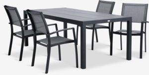 HAGEN L214 table + 4 STRANDBY chaises gris