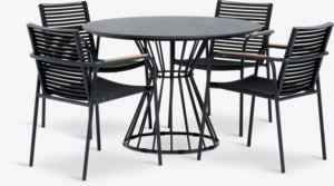 FAGERNES Ø110 τραπέζι γκρι + 4 NABE καρέκλες μαύρο
