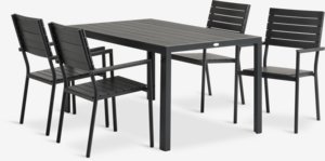MADERUP L150 table + 4 PADHOLM chaises noir
