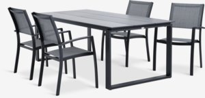 KOPERVIK L215 table + 4 STRANDBY chaises gris