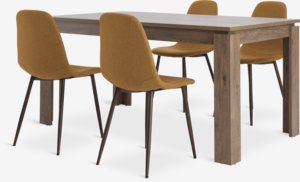 VEDDE L160 table coloris chêne + 4 JONSTRUP chaises curry/ch