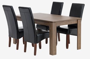 VEDDE D160 stôl divoký dub + 4 BAKKELY stoličky hnedá