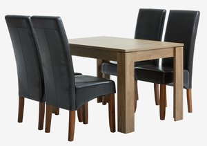 VEDDE D120 stôl divoký dub + 4 BAKKELY stoličky hnedá