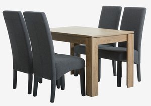 VEDDE D120 stôl divoký dub + 4 BAKKELY stoličky sivá