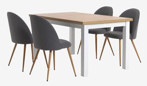 MARKSKEL Μ150/193 τραπέζι + 4 KOKKEDAL καρέκλες γκρι/δρυς