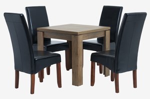 VEDDE D80/160 stôl divoký dub + 4 BAKKELY stoličky hnedá